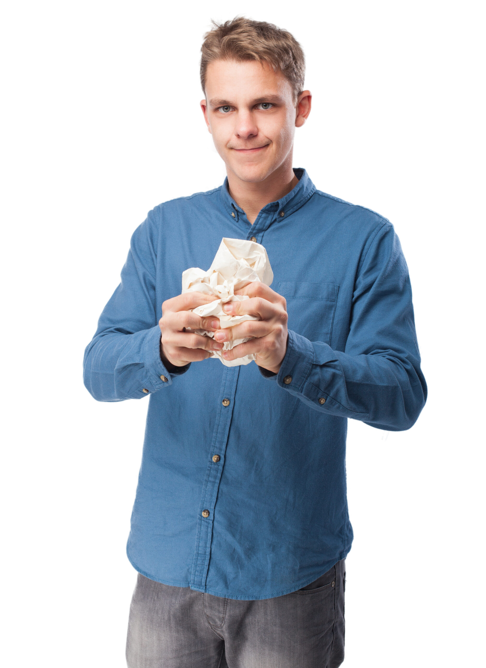 cool young man with paper ball